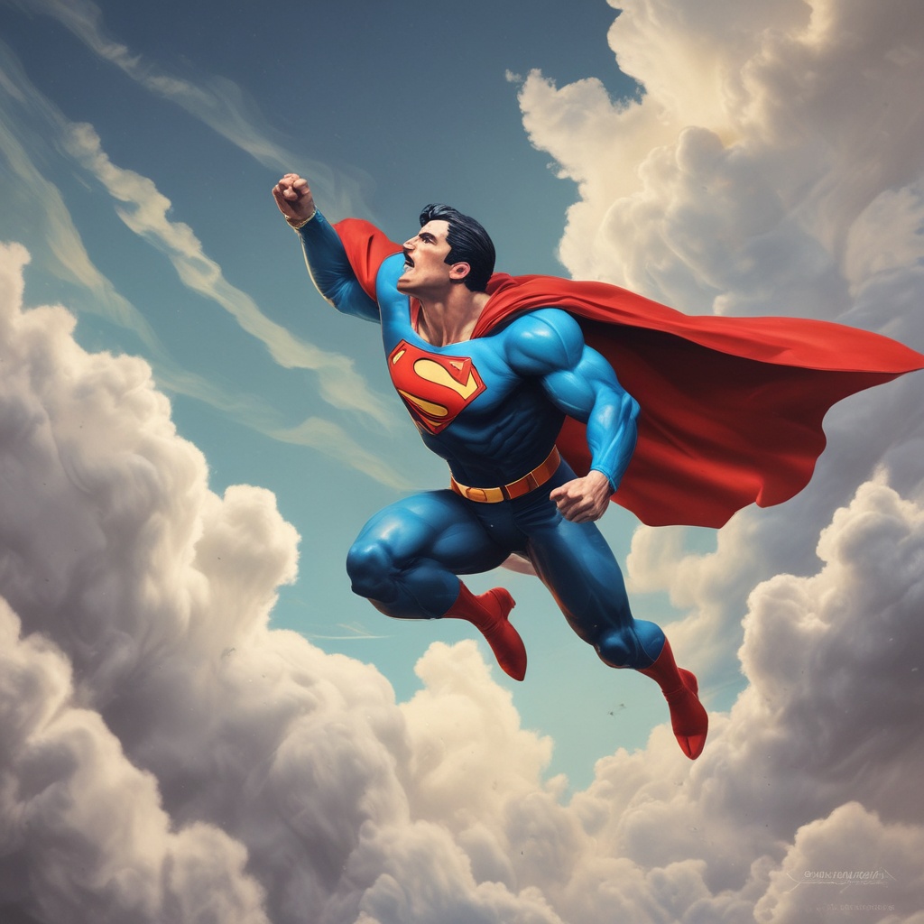 Superman flying into the sky